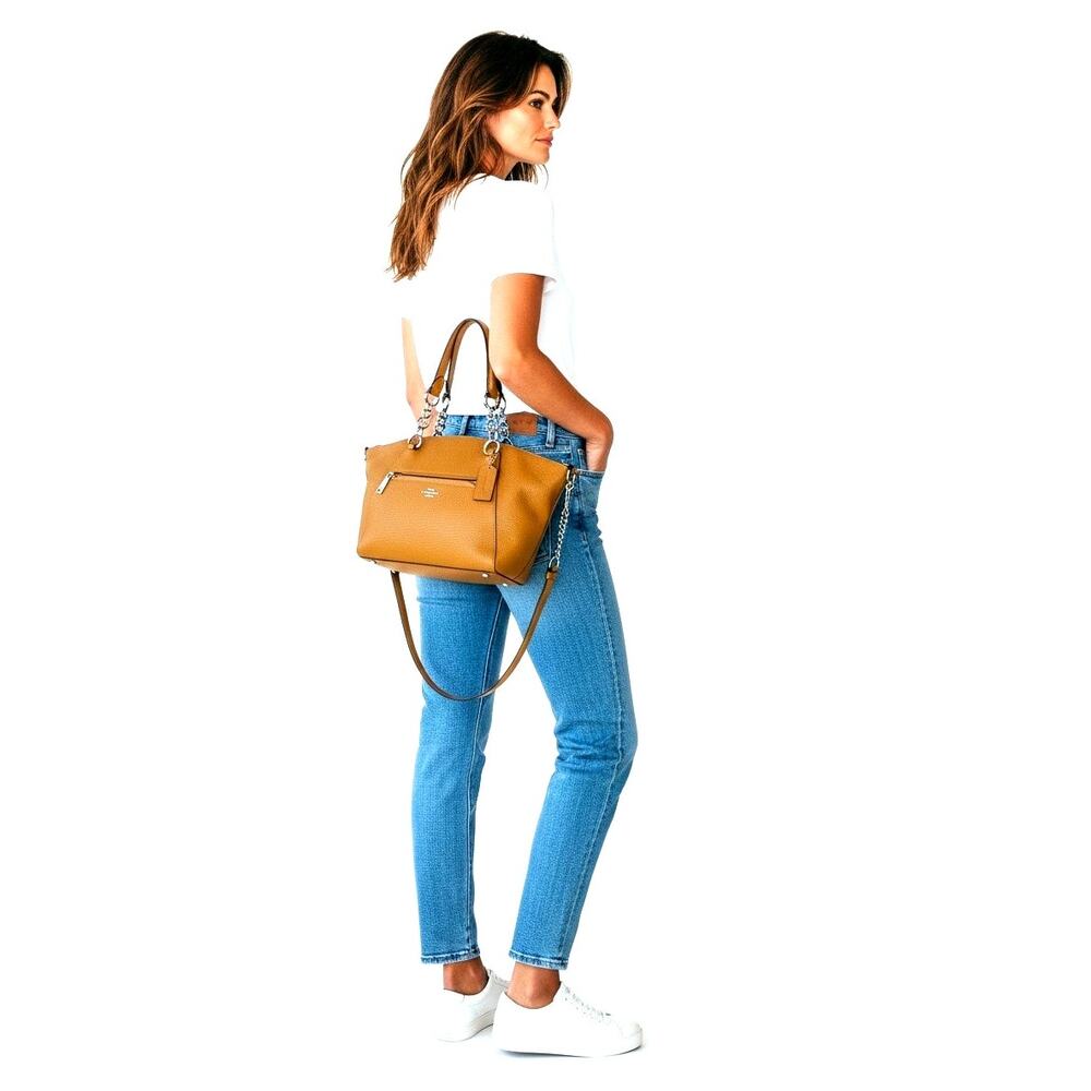 Coach Pebbled Leather Satchel Crossbody Bag Tan Brown Silver Hardware - Picture 14 of 14